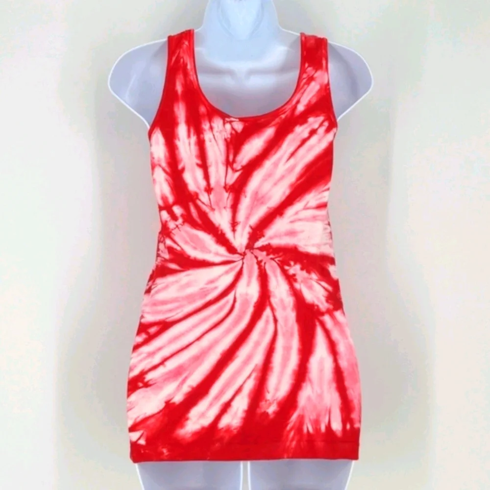 Soft Peppermint Red White Swirl Tie Dye Tank Top Small Sleeveless Festive - Picture 2 of 3